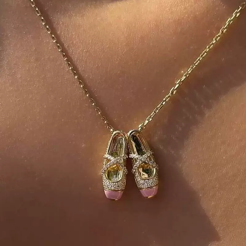 芭蕾舞鞋碎钻项链女小众设计百搭优雅气质毛衣链高级感锁骨链配饰