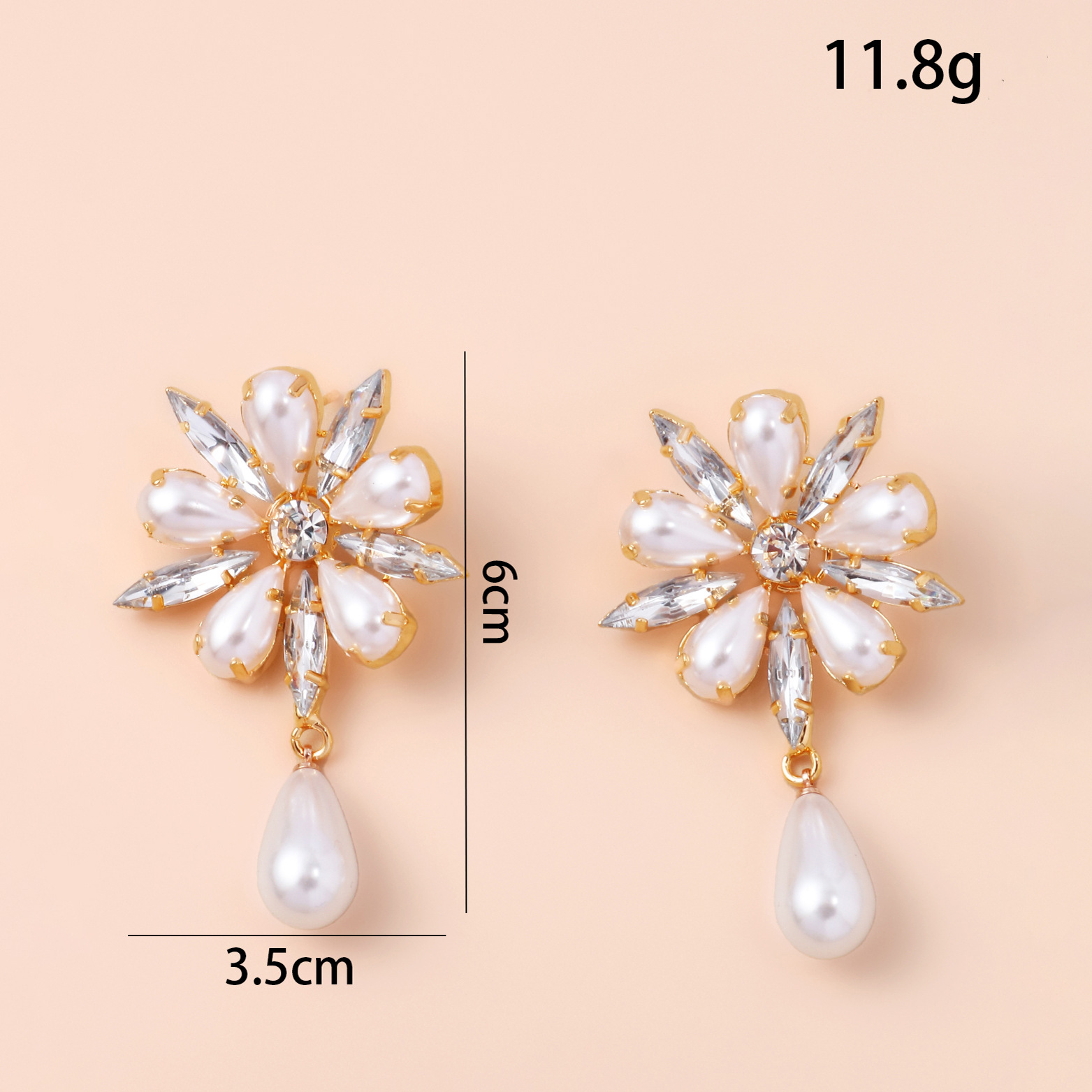 Aretes de flores retrógradas francesas de lujo ligero de alta sensación pendientes de perlas de diamante de banquete vestido accesorios aretes