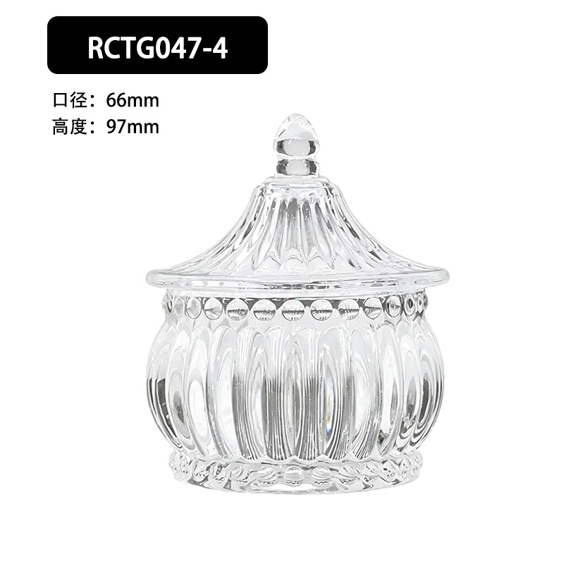 Cuatro estilos de tanques de azúcar de vidrio con tapa de relieve transparente y caja de almacenamiento de frutas secas en la Sala de estar están disponibles para la decoración de joyas de azúcar de bodas.
