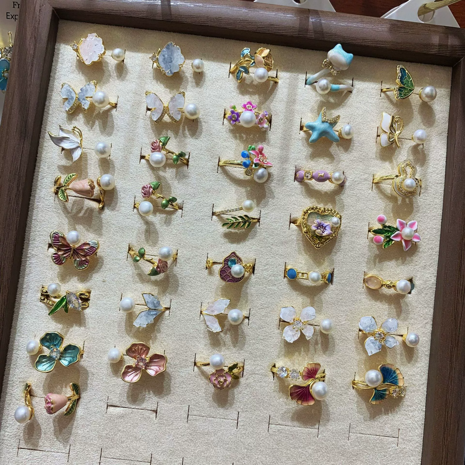 Раскраска, кольцо из жемчуга, модное украшение, универсальный аксессуар, в цветочек, легкий роскошный стиль, высококачественный стиль