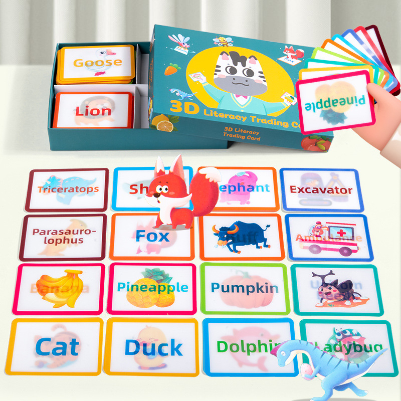 跨境100张儿童早教闪卡认知字母学习单词水果动物英文字母卡片