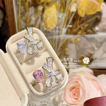 Camellia糖果粉水滴宝石花戒指 精工镀18K 蝴蝶结微镶5A粉锆指环