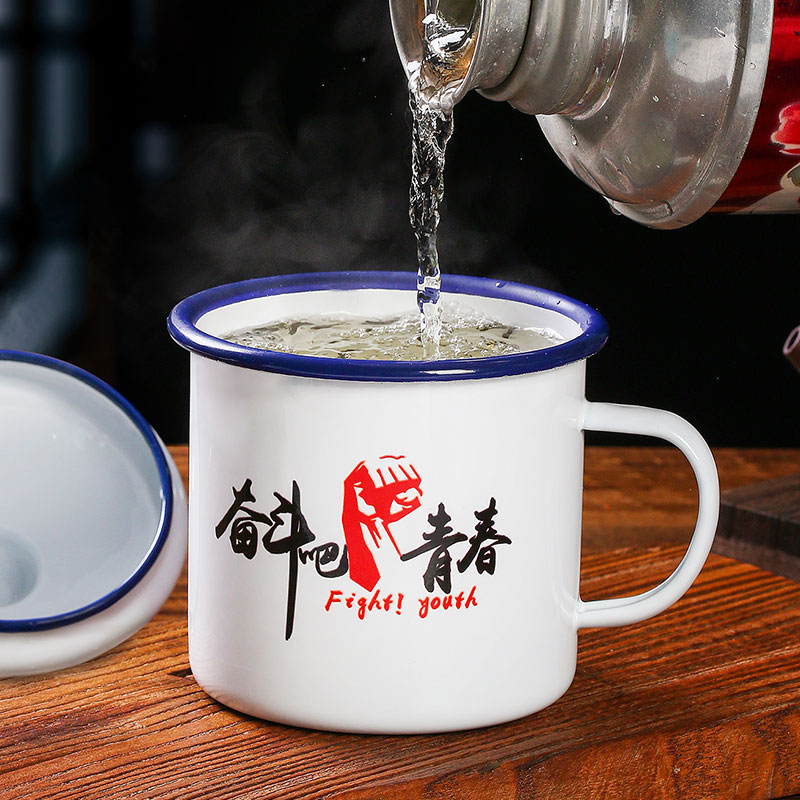 Taza de esmalte de hierro retro nostálgica clásica cinta de cita cubierta marca taza logotipo mayorista antiguo taza de té para niños