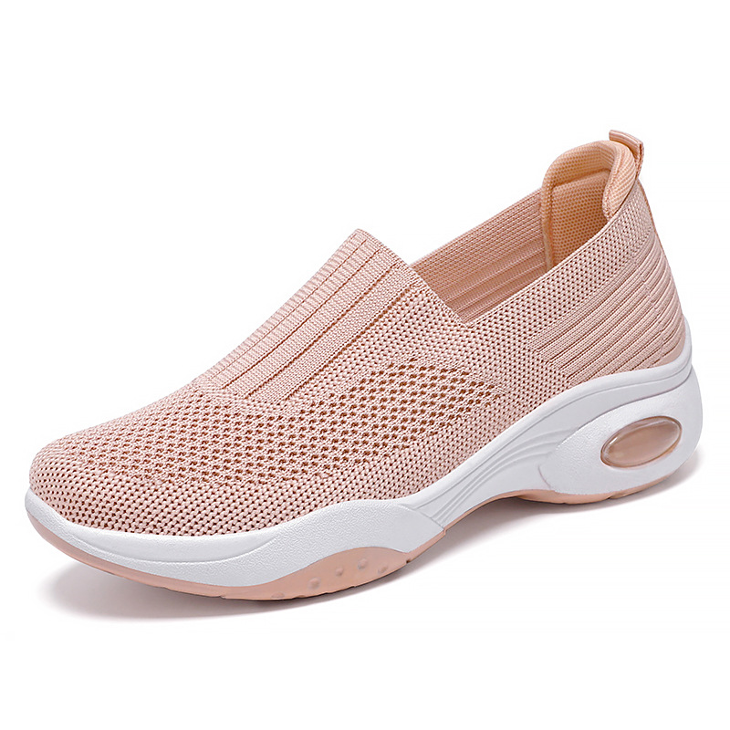Zapatos de mujer 2024 primavera y verano nuevo comercio exterior volando zapatos de mujer tejidos zapatos de tela casual de suela gruesa Zapatos de plataforma sin cordones