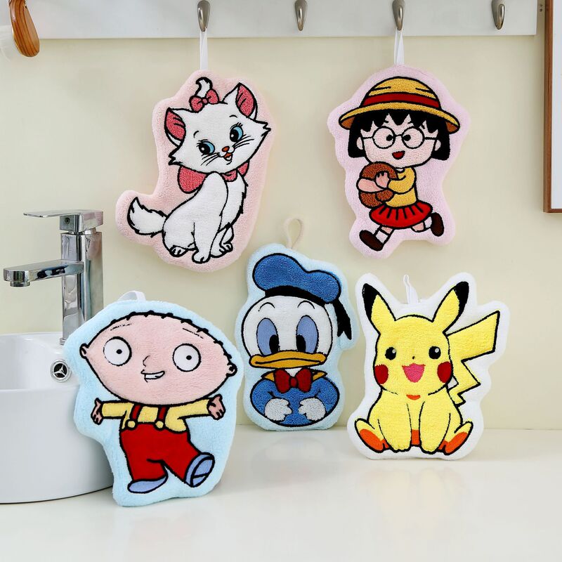 Pikachu Donald Duck Coral Velvet Hand Towel Children's Bathroom Thickened Rag Kitchen Hanging Household Handkerchief