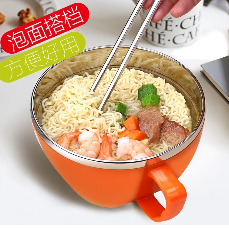 Hermit Crab 304 Stainless Steel Instant Noodle Bowl Noodle Bowl Cup with Sealed Lid Instant Noodle Bowl Large Household Tableware