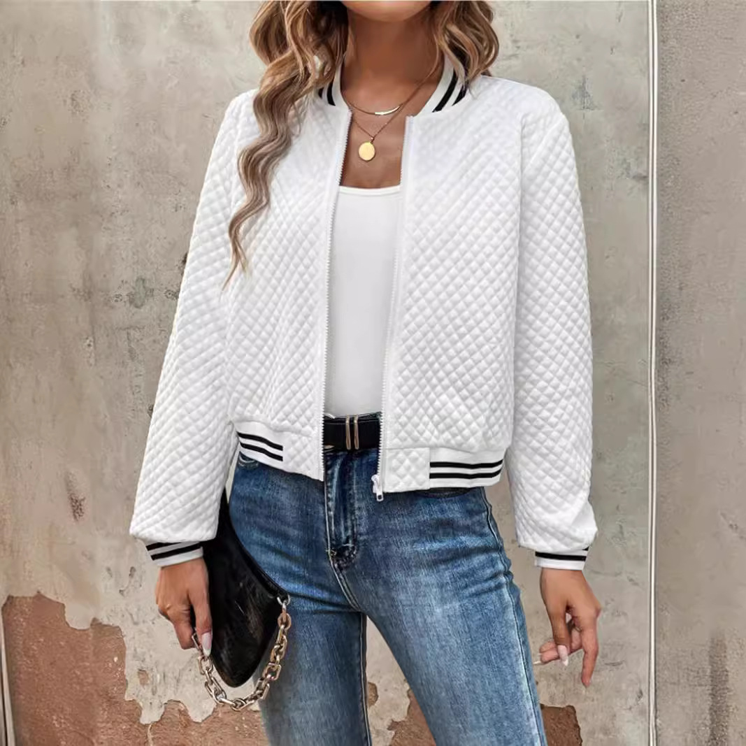 Women's Clothing Autumn Long Sleeve Zipper Decorated Cardigan Printed Jacket Small Jacket_voghion.com