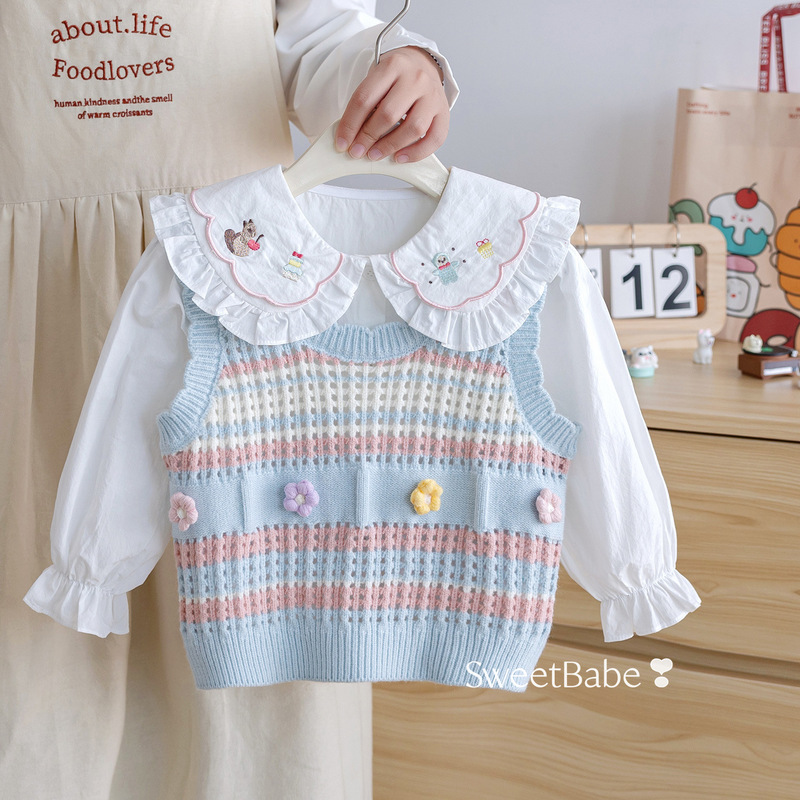 Girls' Shirt and Knitted Vest Stylish Autumn 2026 New Model Children's Baby Girl Doll Collar Autumn Outfit Two-Piece Set Girls' Shirt and Knitted Vest Stylish Autumn 2026 New Model Children's Baby Girl Doll Collar Autumn Outfit Two-Piece Set