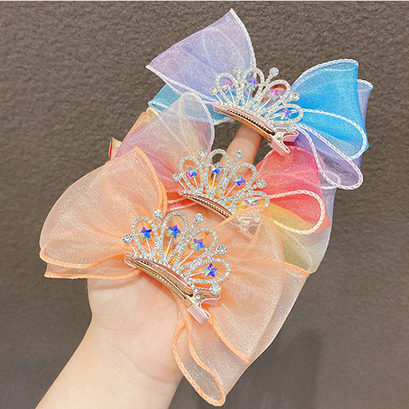 Princess Crown Bow Knot Organza Hair Clip display picture 2