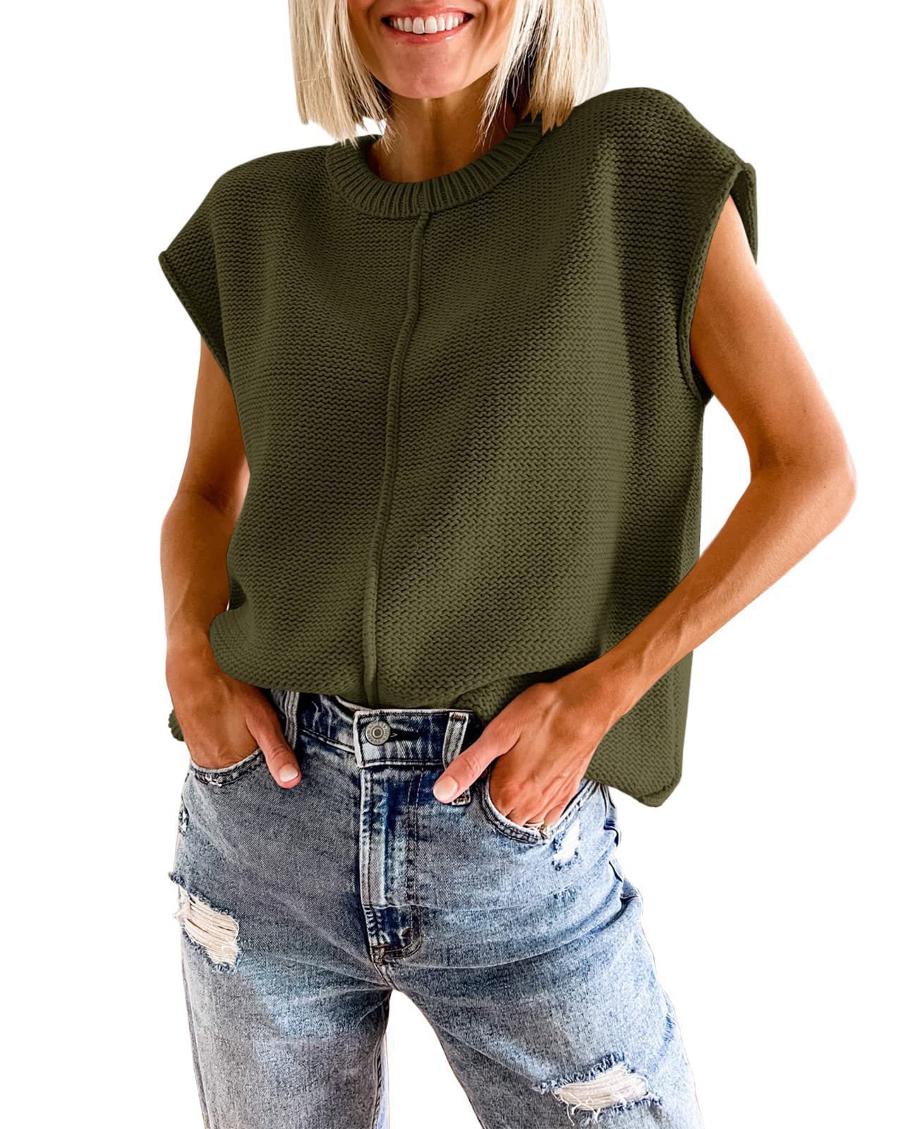 2024 Comercio exterior transfronterizo de Amazon para mujer sin mangas top moda casual cuello redondo suéter de punto suelto mujer
