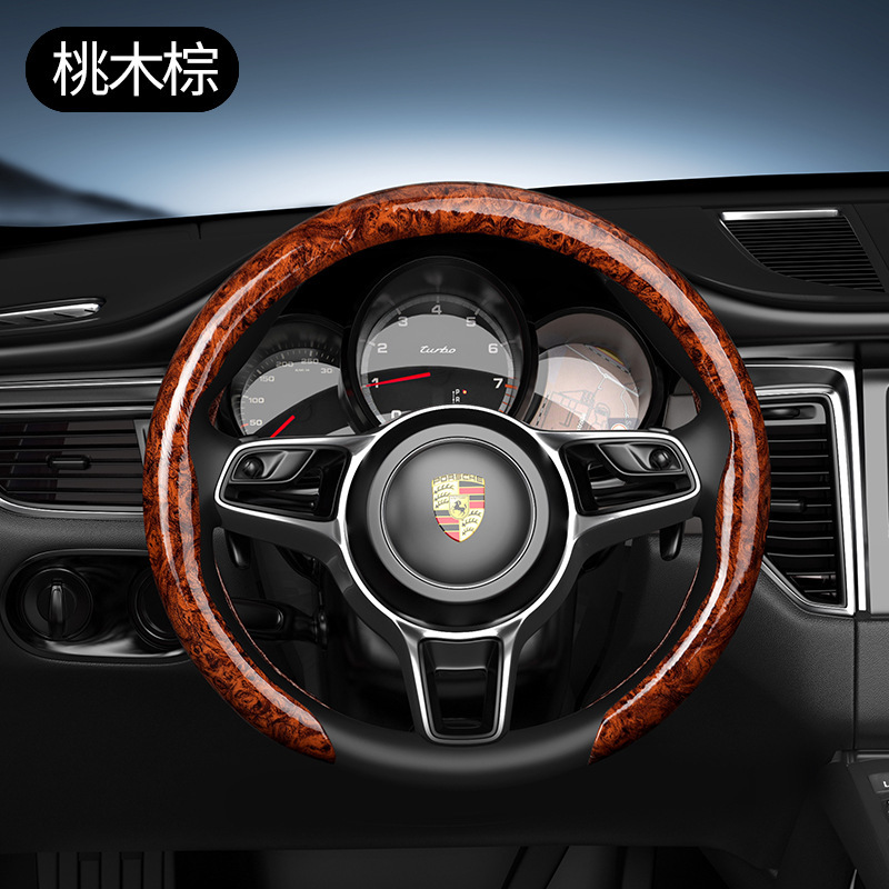 車用ナッパレザーステアリングホイールカバー、ユニセックスピーチウッドグレイン大型ハンドルカバー、滑り止め、吸汗性、耐摩耗性クロスボーダー|undefined