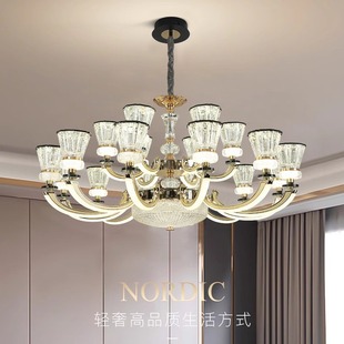 2024 New Crystal Chandelier Living Room Light Luxury Main Lamp European Luxury Atmospheric Lamp Arm Luminous Headlight Wholesale