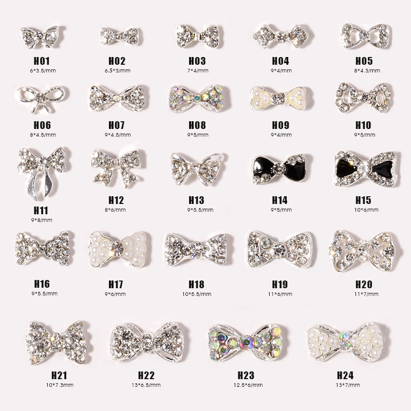 Trendy Bowknot Nail Art Decorations, Super Shiny Diamond Rhinestones, Japanese-Style Nail Decorations, Pearl and Diamond Embellishments