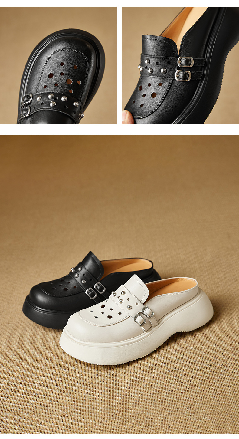 Dép sandal nữ đế dày quai chữ V mũi bao bít — đen chi tiết 9