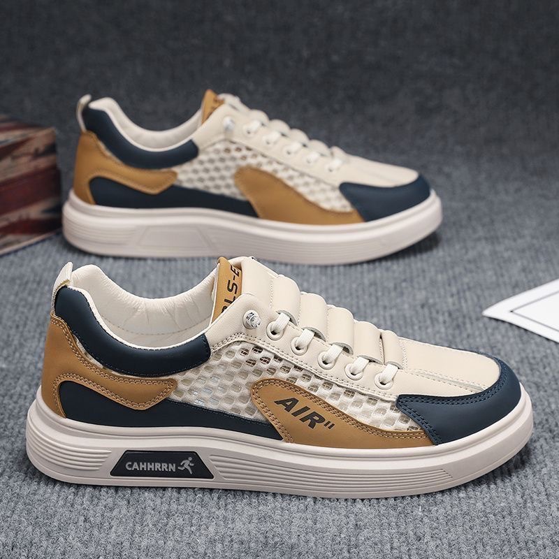 Zapatos de verano para hombres, nuevos zapatos de malla transpirables, zapatos de lona huecos, zapatos de deporte de ocio de todo fósforo de tendencia para hombres, zapatos blancos para hombres