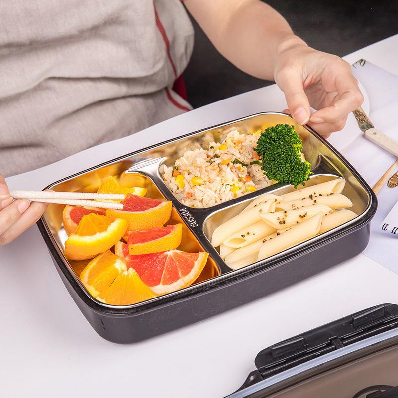 Caja de almuerzo estilo influencer, compartimentos, acero inoxidable 304, para estudiantes