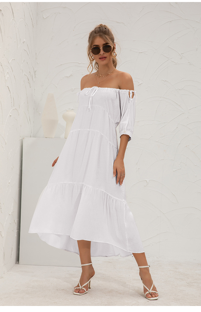 solid color Off-shoulder Long Dress nihaostyles clothing wholesale NSGNX82878