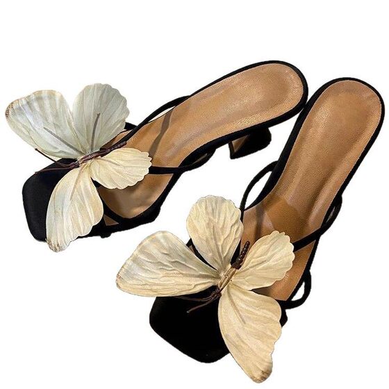 Cowhide Edition ~ Thailand Handmade Butterfly Flops Women's 2025 New Niche Fairy Thick Heel Sandals Sandals