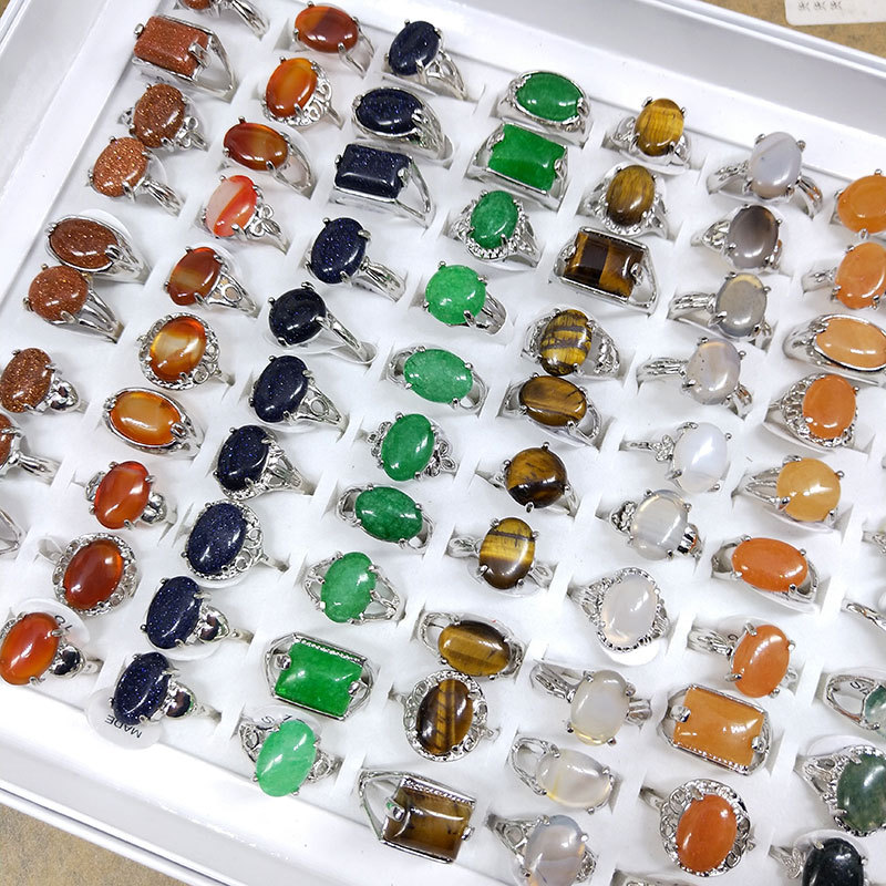 Various natural rings, handicrafts, original stone mixed style box packaging_voghion.com