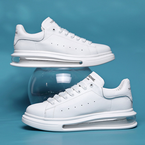 Men's White Sneakers Trendy Spring and Summer Air Cushion Thick Heel Height Couple's Casual Shoes Women's Leather Loafers