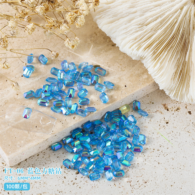 Online Celebrity Nail Candy Diamond Jewelry resina tridimensional Aurora color mágico largo octogonal en forma de diamante de uñas al por mayor 100 piezas