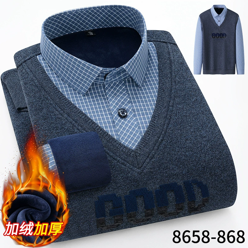 2024 зимние поддельные две теплые рубашки плюс бархатный хлопок