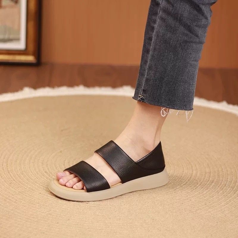 Sandalias romanas cómodas con suela suave de verano con suela gruesa de dedos desnudos de moda casual para damas retro antideslizantes dos sandalias