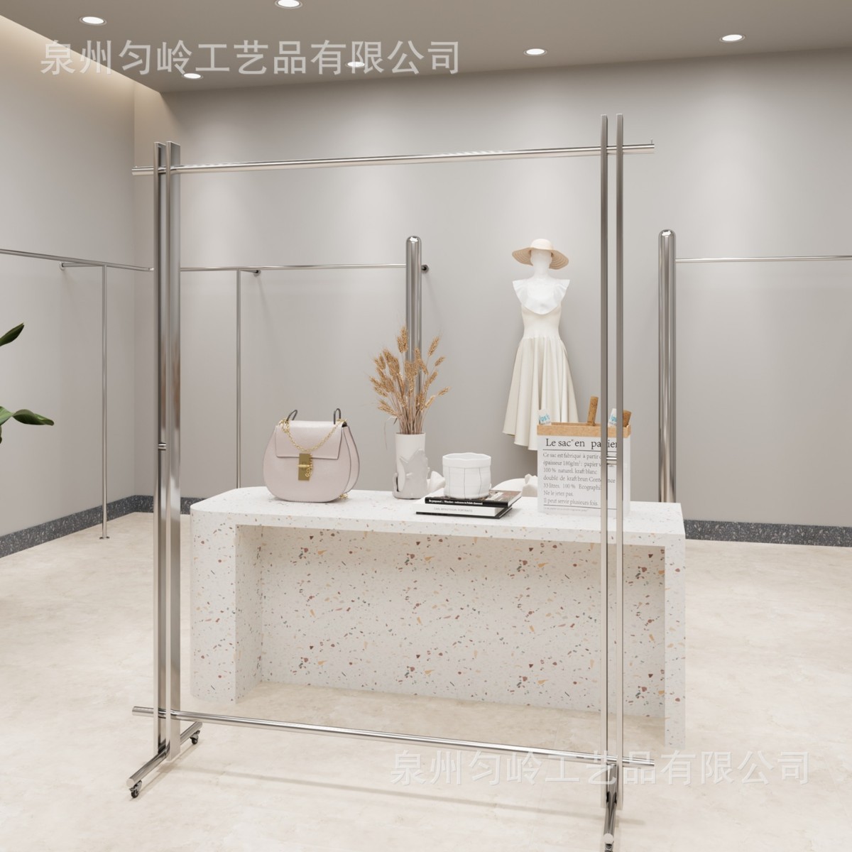 Clothing Store Display Rack Floor-Standing Stainless Steel Island Display Rack Side Hanging Internet Celebrity Men's and Women's Clothing Store Clothes Hanging Rod