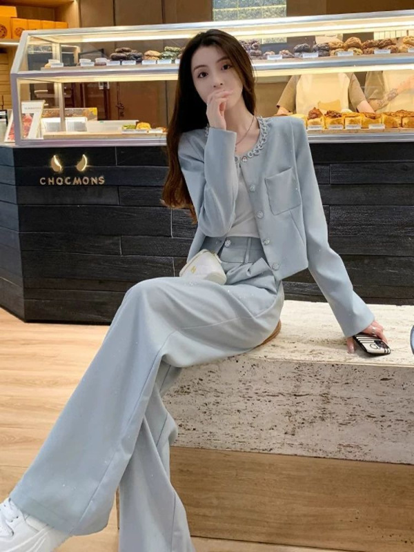 早秋穿搭一整套女装职业小香风减龄气质网红炸街阔腿裤两件套显瘦|undefined