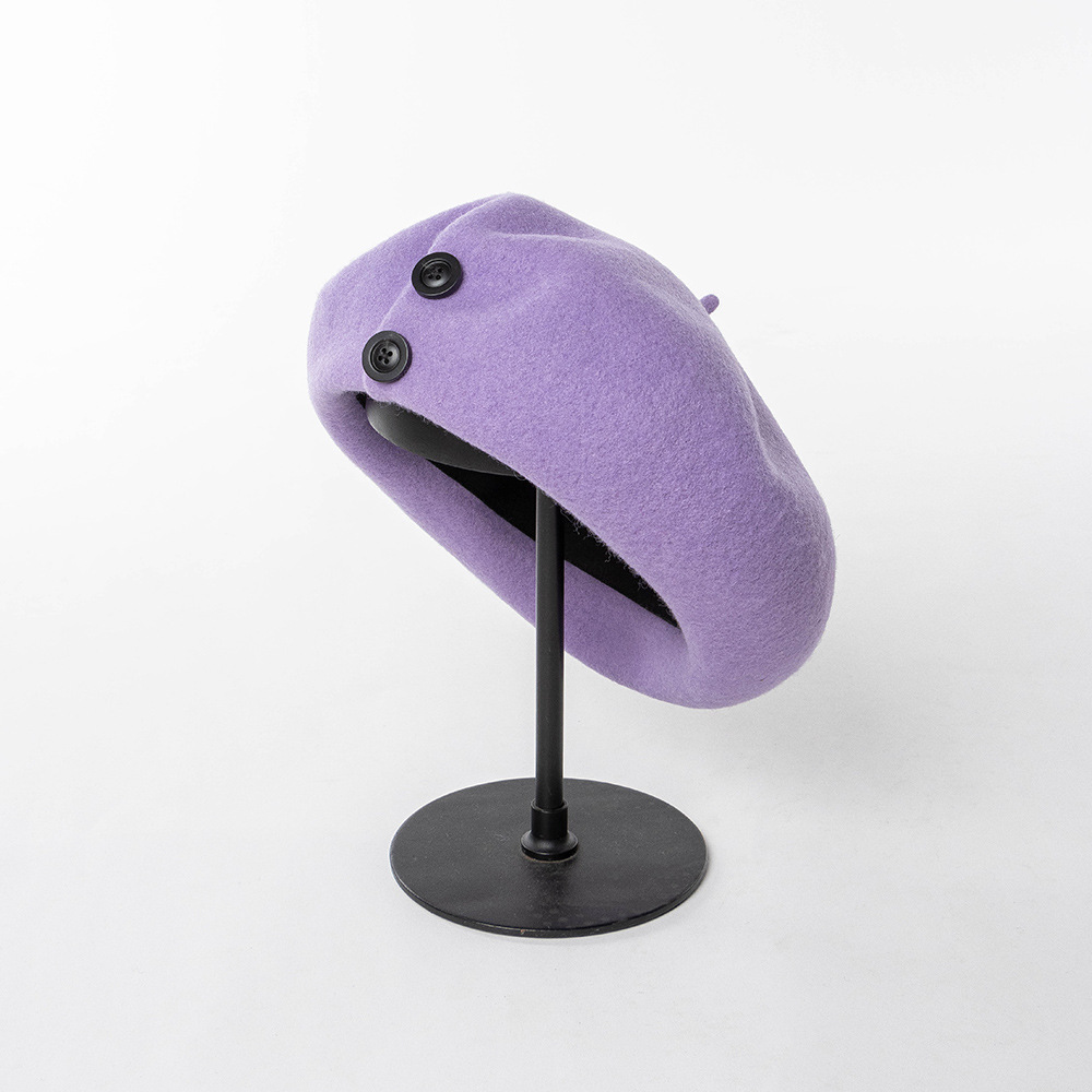 Autumn and winter fashion casual warm button decoration plus large elastic sweatband wool beret painter trendy hat_viptrois.com
