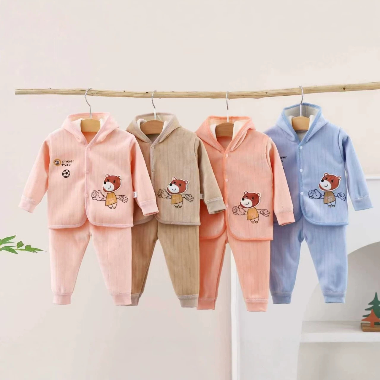Baby calentamiento ropa interior set sin hueso algodón recién nacido tres capas de algodón folded pijamas primavera y otoño abrigo de bebé image 3