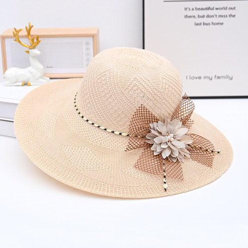 帽子女夏季出游防晒遮阳草帽防紫外线太阳帽大帽檐草编海边沙滩帽
