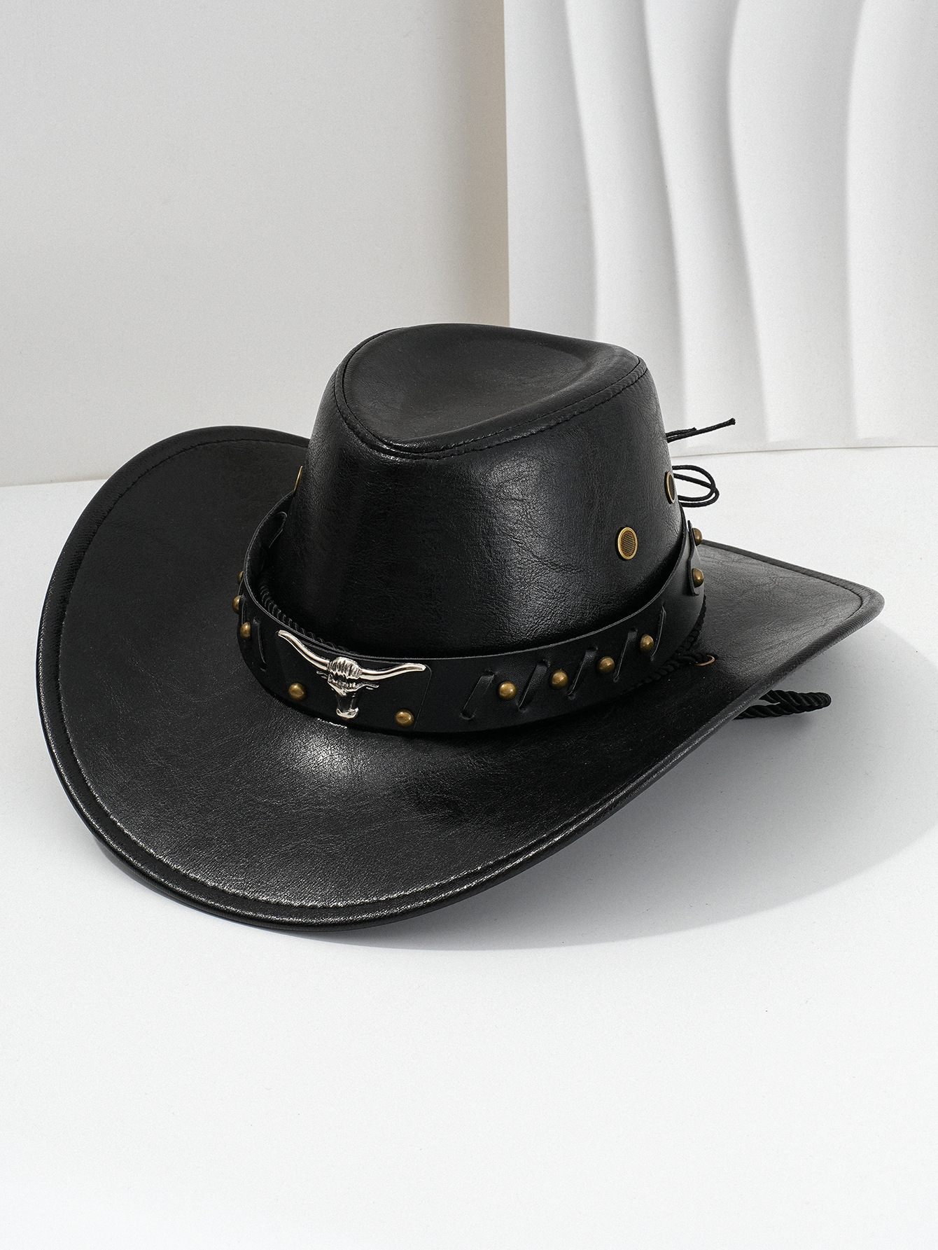 Unisex Retro Punk Rock Leather Hat With Metal Studs And Belt_voghion.com