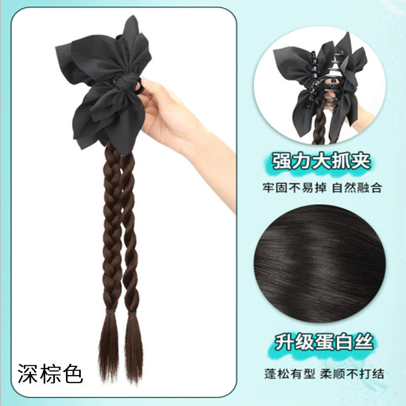 Peruca de mujer agarrando clip trenza de cola de caballo arco negro Twisted Twisted Trenza simulación de cabello chino semi-peruca trenza