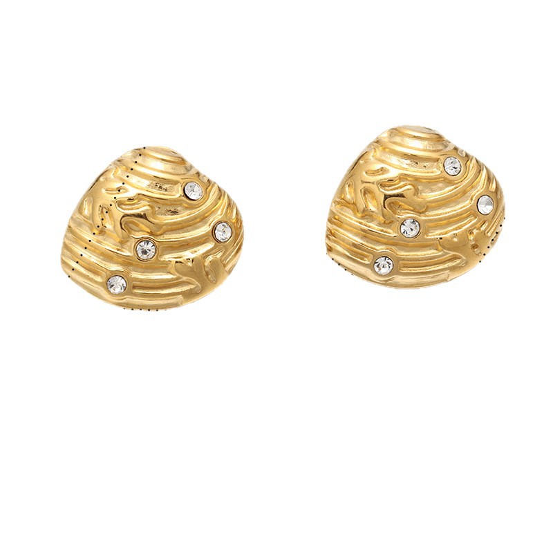 Taena Pendientes de acero de titanio chapado en oro de 18k europeos y americanos Pendientes de circonio con incrustaciones de estilo de playa de concha de alta calidad