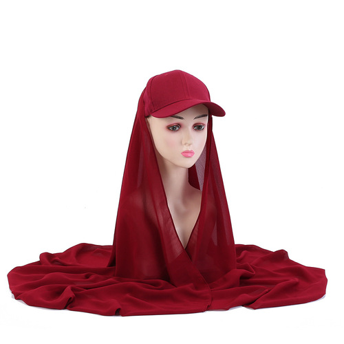 Cross-border Amazon AliExpress Bestselling Duckbill Cap with High-Quality Chiffon Velcro-Attached One-Piece Scarf Shawl JM08