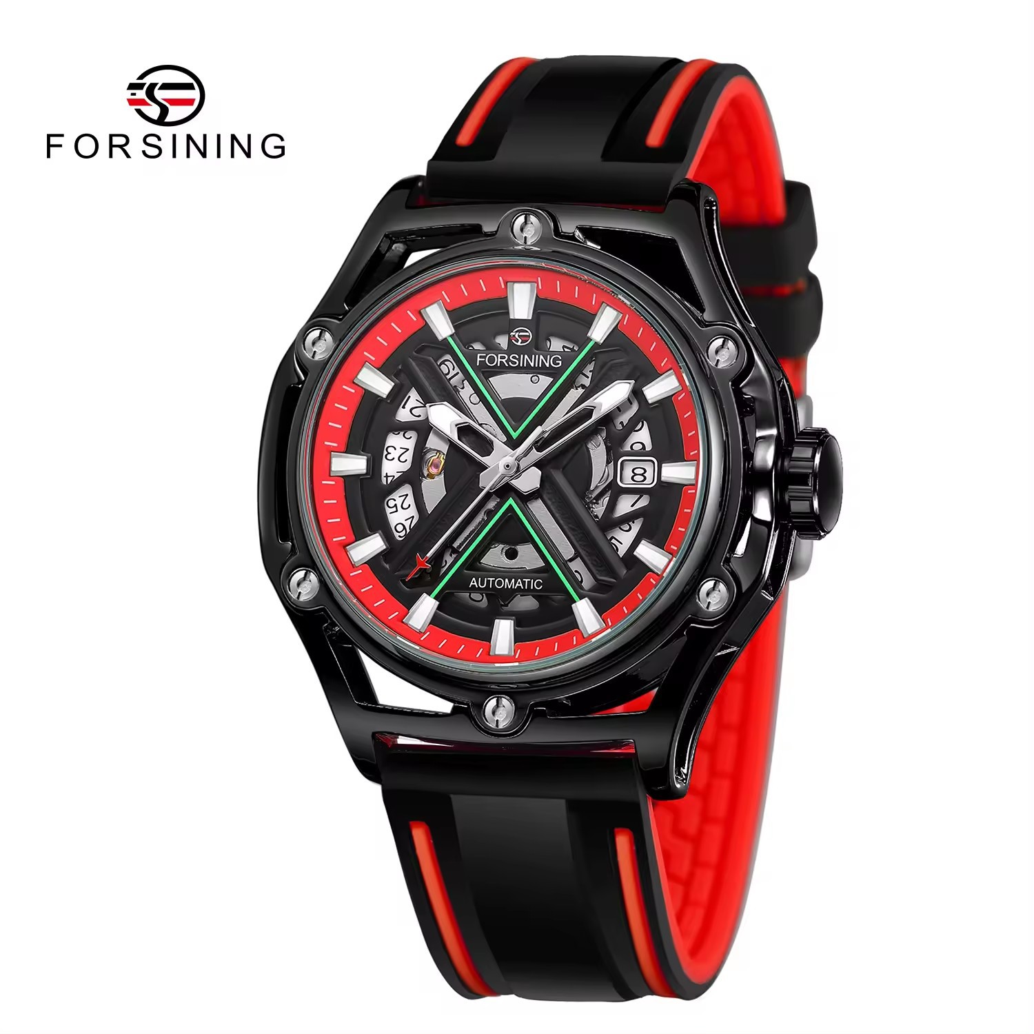 Forsining estilo europeo y americano hombre moda casual reloj mecánico fresco aire libre reloj deportivo de cinta adhesiva