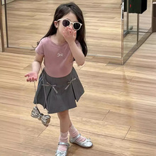 韩系童装2024夏季新款女童短袖T恤儿童上衣女宝百褶裙