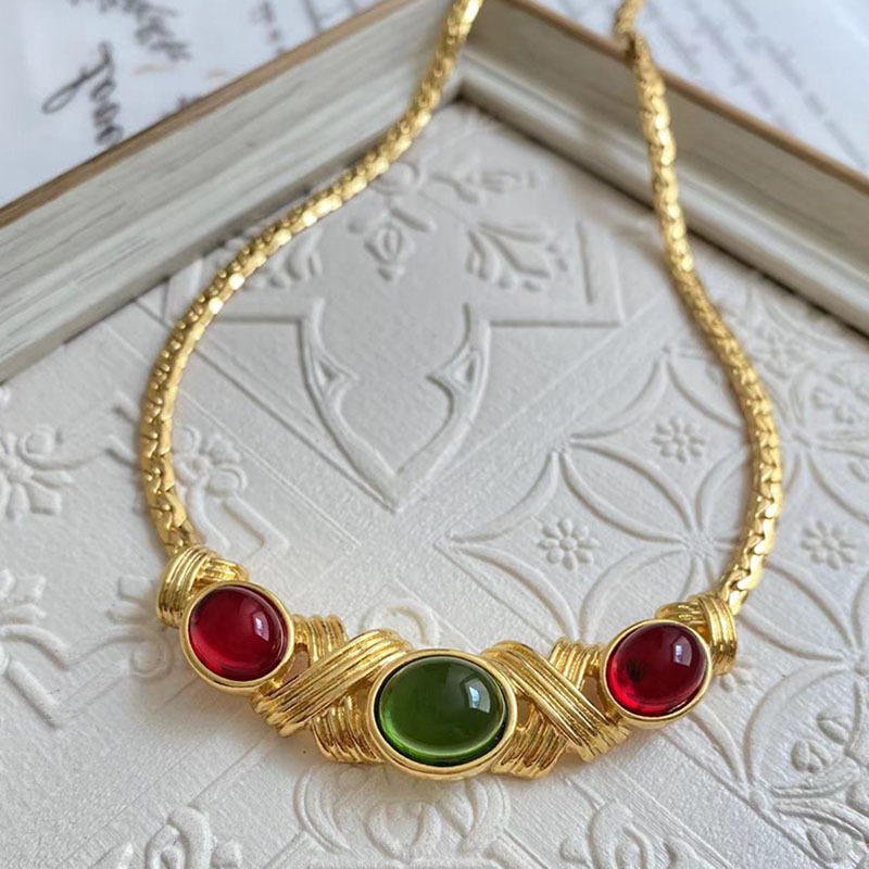 Retro Geometric Alloy Plating Artificial Gemstones Womenu0027S Necklace 1 Pair