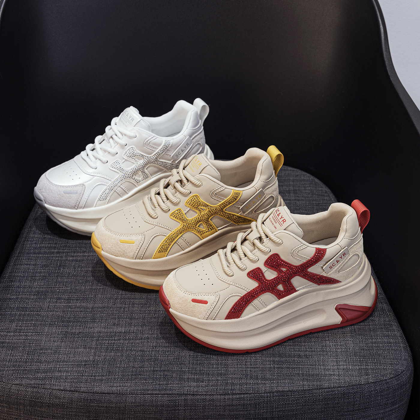 Giày sneaker nữ đế dày tăng chiều cao phong cách cổ điển mới thu 2026 — M2916- 1m màu, M2916-1 màu đỏ, M2916-1 màu vàng chi tiết 21