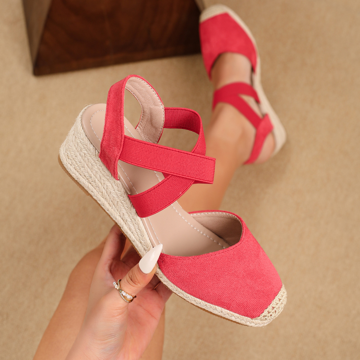 Sandalias de Cuña Estilo Alpargata con Banda Elástica para Verano
