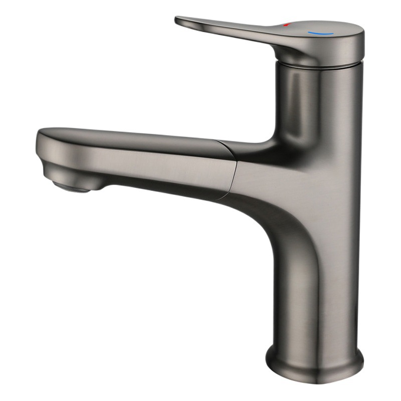 Cobre lavabo grifo extraíble caliente y frío baño retráctil lavabo sola manija solo agujero grifo pistola Gris
