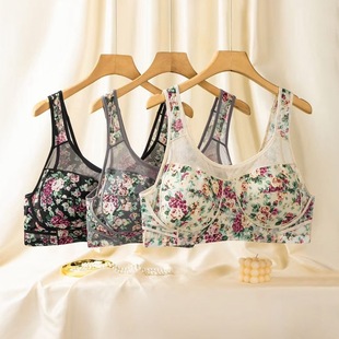 Plus Size Vest Bra Thin Sexy Breathable Mesh Wire-Free Intimates Women's Anti-Sagging Fat mm Bra Bra