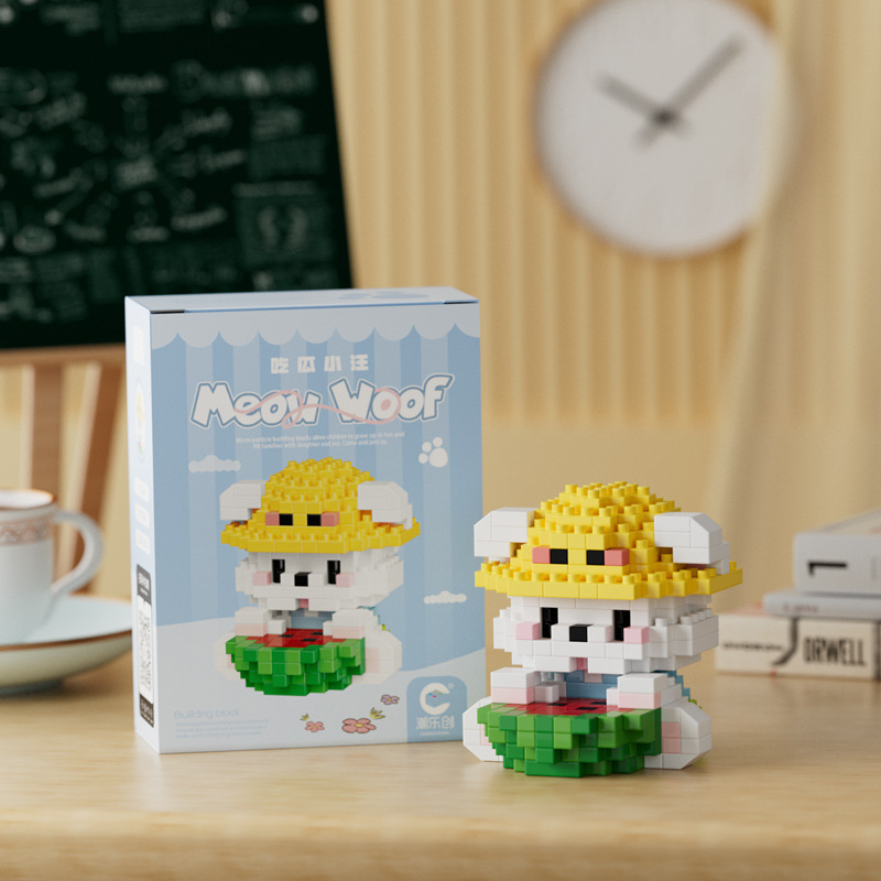 Compatible con LEGO gigante Panda flor azul lindo muñeca de dibujos animados montado bloques construcción juguete para niños puesto caja ciega al por mayor