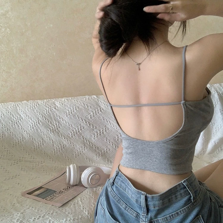 Топ майка (женщина) с встроенными чашками, японский стиль бэc Backless жилет, легкая поддержка, one size (80–110 кг)