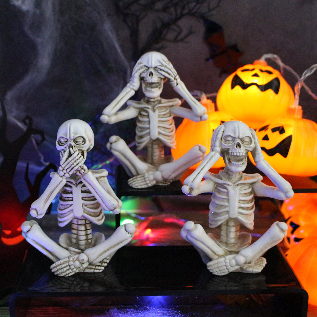 Halloween Decorative Skull Set Three Simulation Skull Props Ghost Festival Garden Skull Ornaments Three-Piece Skull Set