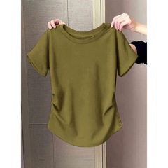 無地半袖Tシャツ夏スリムウエストシックニッチラウンドネック2025ファッショナブルな新しいスタイル多用途イン