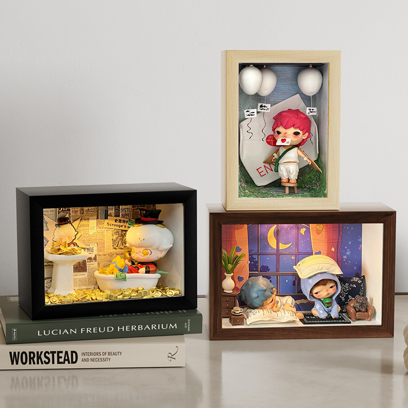 Bubble Mart Blind Box Doll Storage DIY Handmade Hollow Rectangular Three-Dimensional Photo Frame Display Stand Led Empty Frame