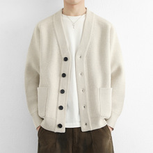 v领针织开衫男士春秋季日系简约休闲百搭款式毛衣外套男纽扣轻熟