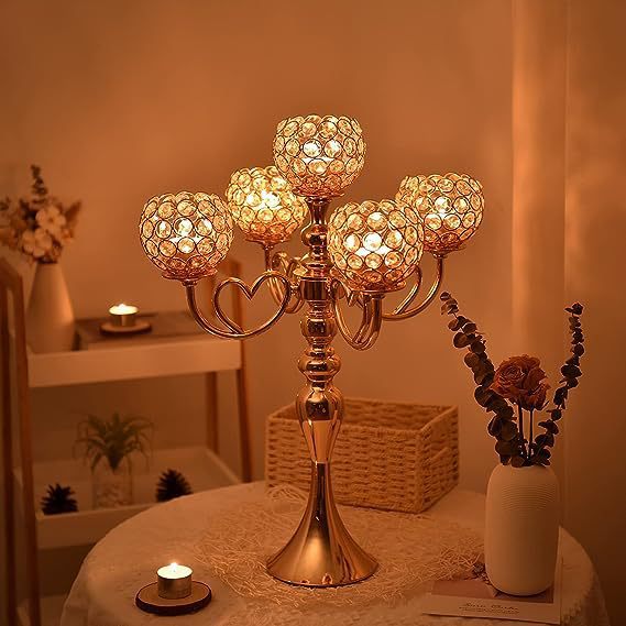 Nuevo candelabro de cinco cabezas estilo europeo lujo ligero creativo electrodeposición brillante decoración romántica para el hogar accesorios de boda